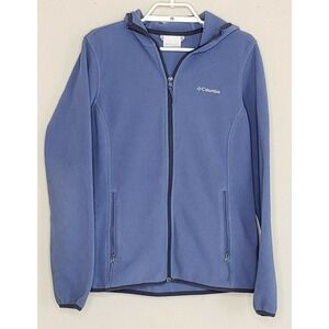 Columbia Womens Jacket Small L/S Solid Blue Full Zip Hooded High Neck POLARTEC